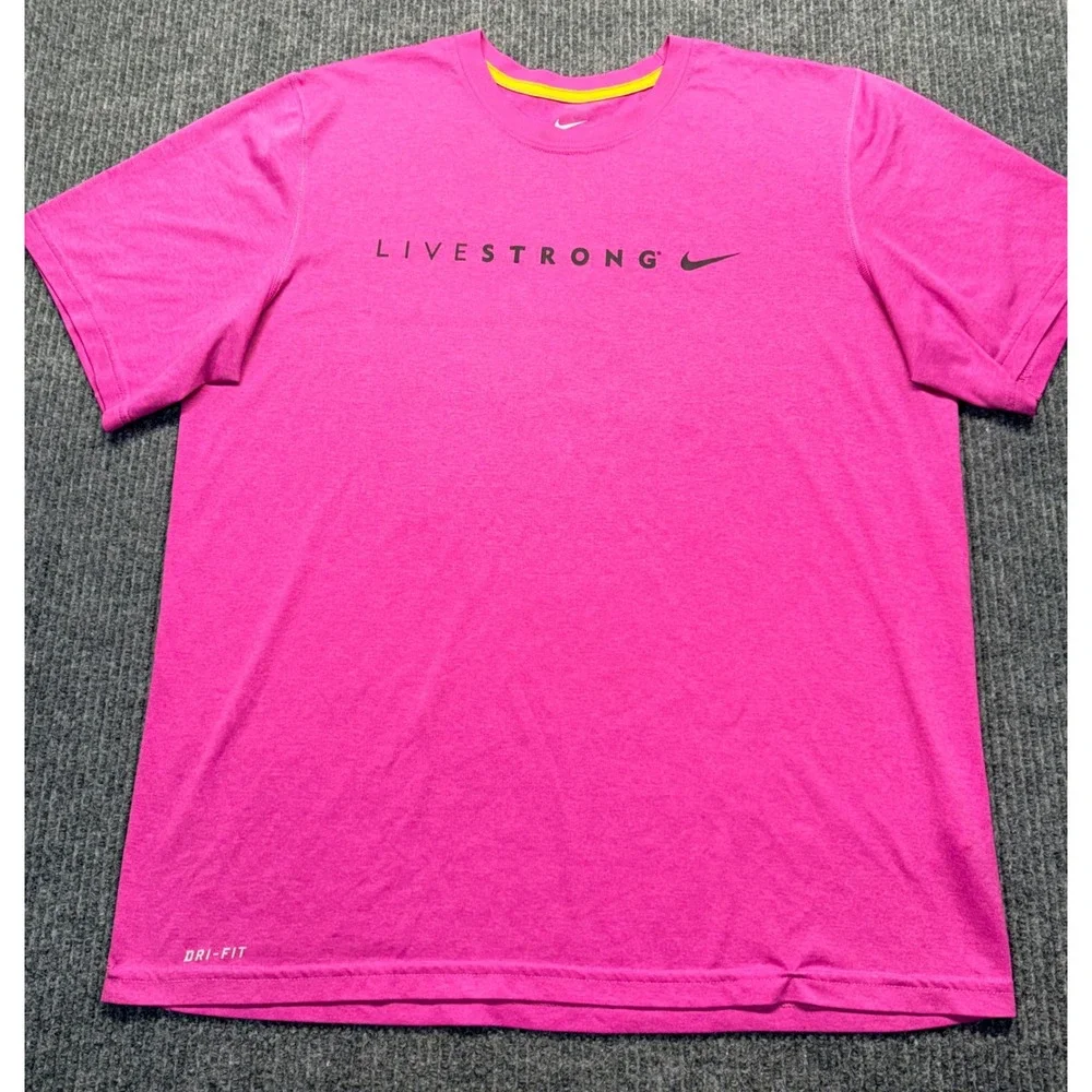 Nike Livestrong Dri-FIT Shirt Mens Large Pink Heather Graphic Training Tee